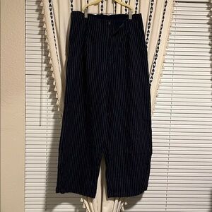 Navy Pinstripe Wide-Leg Pants